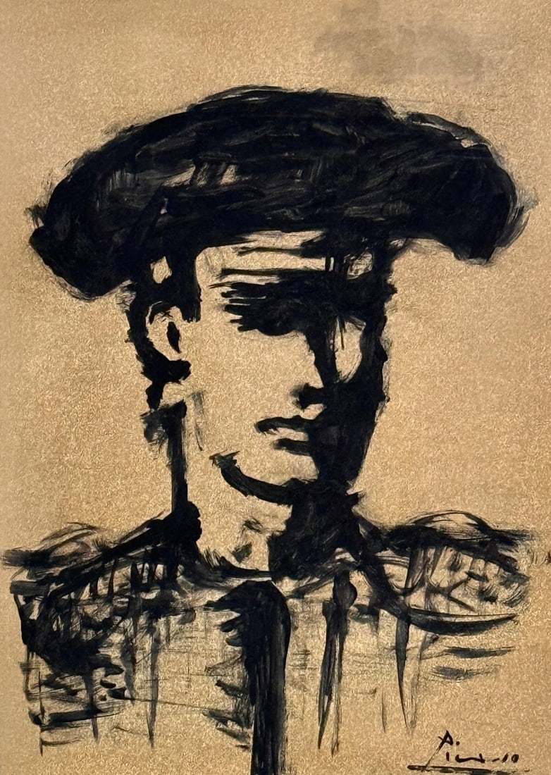 Pablo Picasso, Tempera on paper.: Pablo Picasso (1881-1973) Title: Untitled (Portrait of a Bullfighter), Medium: Tempera on paper, Date: ca. 1944, Size: 11 h x 8.25 w in. This lot is accompanied by a COA (Certificate of Attribution) a