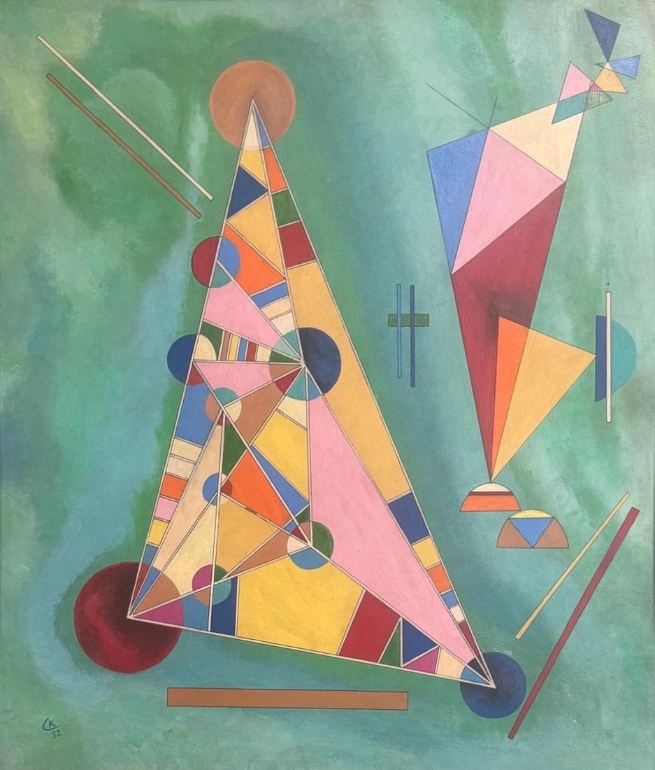 Wassily Kandinsky, Mixed media on board.: Wassily Kandinsky (1866-1944) Title: Untitled (Geometric composition), Medium: Mixed media on board, Size: 32" h x 27.50" w inches, Date: 1932. This lot is accompanied by a COA (Certificate of Attribu