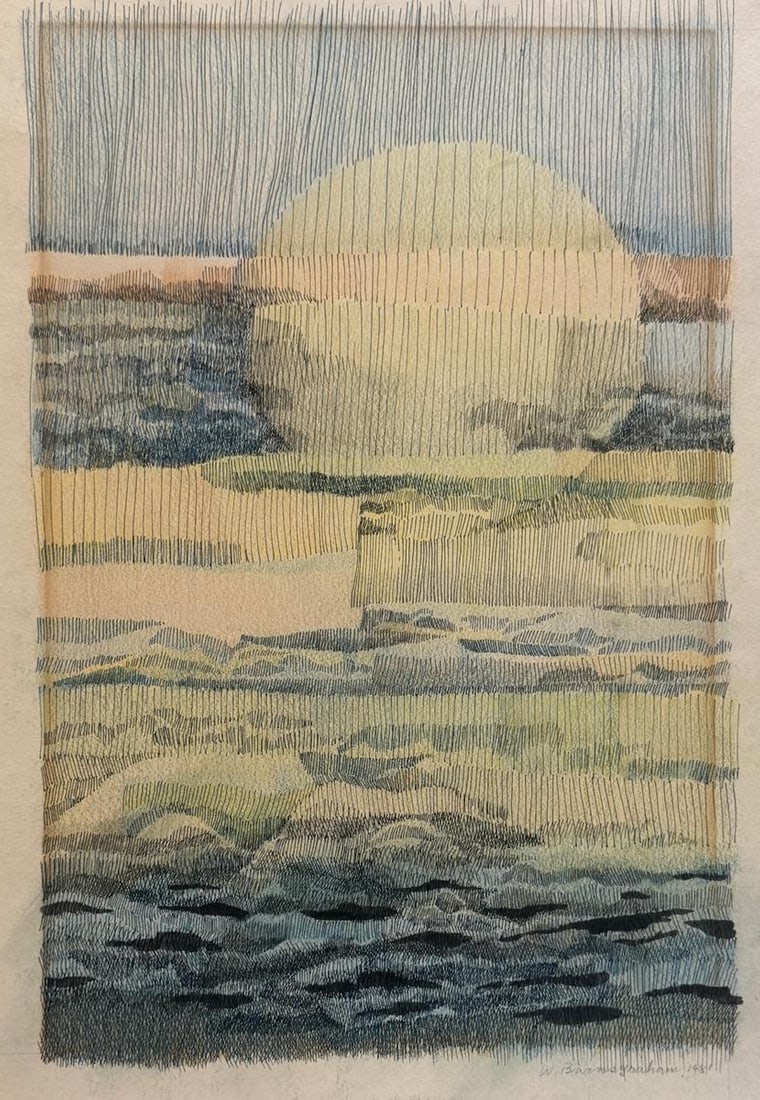Wilhelmina Barns-Graham, Mixed media on paper.: Wilhelmina Barns-Graham (British, 1912-2004) Title: Untitled (Landscape), Medium: Mixed media on paper, Size: 17 h x 14 w inches, Date: 1981. This lot is accompanied by a COA (Certificate of Attributi