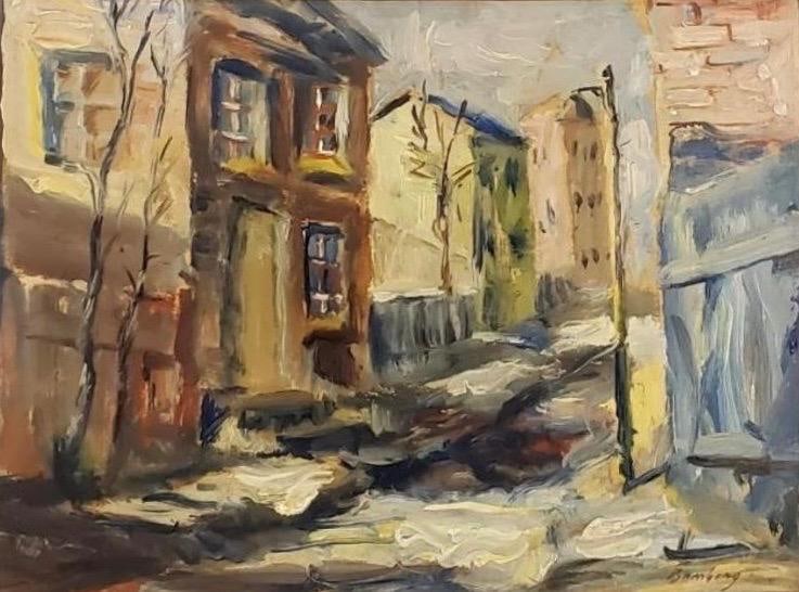 David Bomberg, Oil on canvas.: David Bomberg (1890-1957) Title: Untitled (Urban Landscape), Medium: Oil on canvas, Date: Undated , Size: 11.50" H x 15" W inches. This lot is accompanied by a COA (Certificate of Attribution), and is