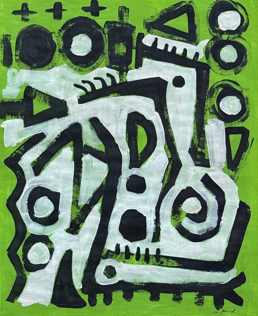 A.R. Penck, Tempera on paper.: A.R. Penck (German, 1939-2017) Title: Untitled, Medium: Tempera on paper, Date: ca. 1990, Size: 17 h x 14 w inches. This lot is accompanied by a COA (Certificate of Attribution) and is not a reproduct