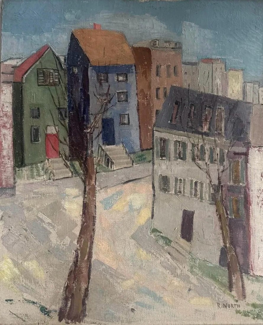 Robert North Sr, Oil on canvas.: Robert North Sr. (American, 1882-1968) Title: Untitled (Urban landscape), Medium: Oil on canvas, Date: Undated, Size: 24 h x 20 w in. This lot is accompanied by a COA (Certificate of Attribution) and 