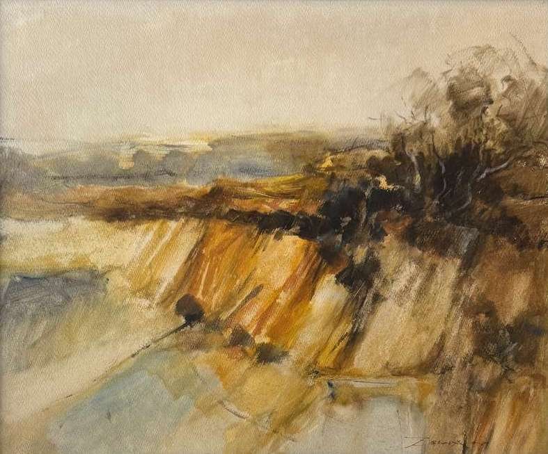 Zao Wou-Ki, Watercolor and ink on paper.: Zao Wou-Ki (Chinese/French, 1920-2013) Title: Untitled, Medium: Mixed media on cardboard, Date: Undated, Size: 17.25 h x 20.50 w in. This lot is accompanied by a COA (Certificate of Attribution) and i