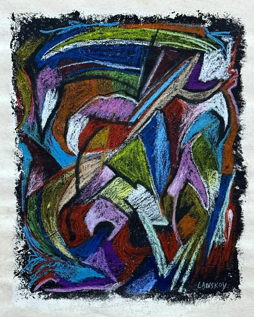 Andre Lanskoy, Tempera and pastel on paper.: Andre Lanskoy (1902-1976) Title: Untitled (Abstract Composition), Medium: Tempera and pastel on paper, Date: ca. 1970, Size: 17 h x 14 w inches. This lot is accompanied by a COA (Certificate of Attrib