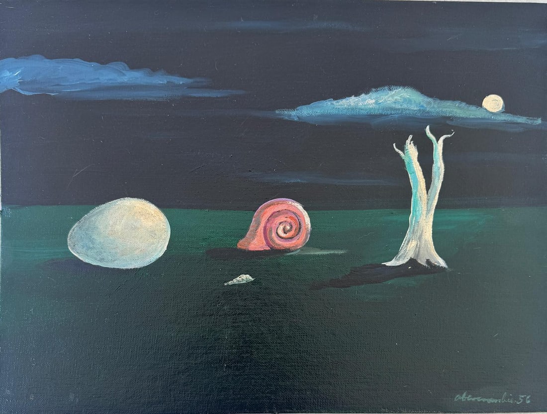 Gertrude Abercrombie, Oil on canvas board.: Gertrude Abercrombie (American, 1909-1977) Title: Untitled, Medium: Oil on canvas board, Size: 12 h x 16 w inches, Date: 1956. This lot is accompanied by a COA (Certificate of Attribution) and is not 