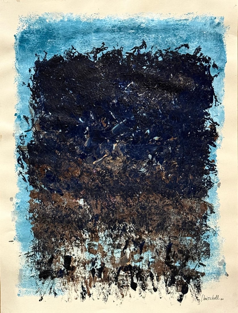 Joan Mitchell, Acrylic on paper.: Joan Mitchell (1925-1992) Title: Untitled (Abstract composition), Medium: Acrylic on paper, Size: 24 h x 18 w in, Date: 1986. This lot is accompanied by a COA (Certificate of Attribution) and is not a
