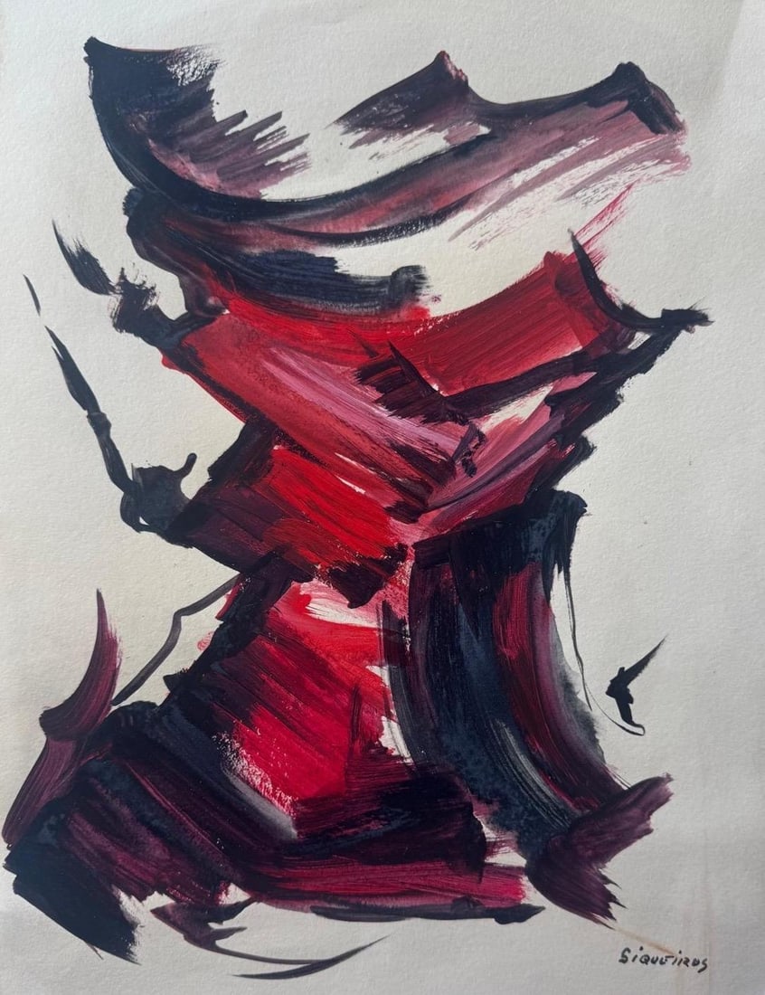 David Alfaro Siqueiros, Acrylic on paper.: David Alfaro Siqueiros (1896-1974) Title: Untitled (Abstract composition), Medium: Acrylic on paper, Size: 15 5/8 h x 11 7/8 w inches. This lot is accompanied by a COA (Certificate of Attribution) and
