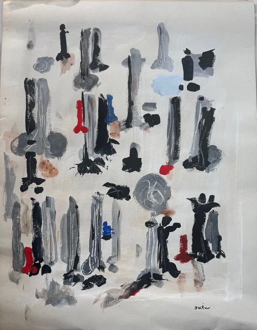 Genichiro Inokuma, Mixed media on paper.: Genichiro Inokuma (1902-1993) Title: Untitled (Abstract composition), Medium: Mixed media on paper, Size: 26" h x 20" w inches, Date: Undated. This lot is accompanied by a COA (Certificate of Attribut