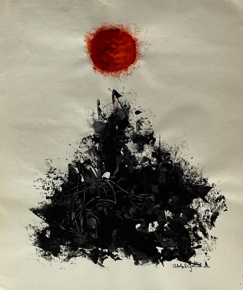 Adolph Gottlieb, Acrylic on paper.: Adolph Gottlieb (1903-1974) Title: Untitled (Abstract composition), Medium: Acrylic on paper, Date: 1971, Size: 17 h x 14 w in. This lot is accompanied by a COA (Certificate of Attribution) and is not