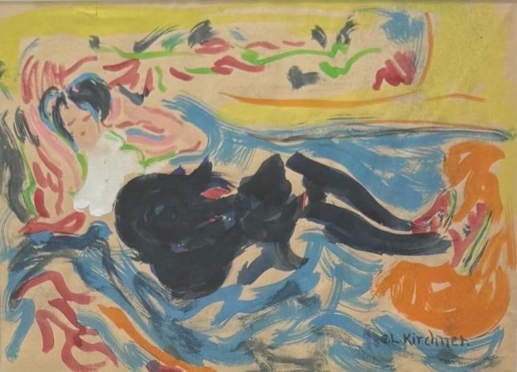 Ernst Ludwig Kirchner, Watercolor on paper.: Ernst Ludwig Kirchner (1880-1938) Title: Untitled (Abstract composition), Medium: Watercolor on paper, Size: 8.25" h x 11.50" w inches, Date: Undated. This lot is accompanied by a COA (Certificate of 