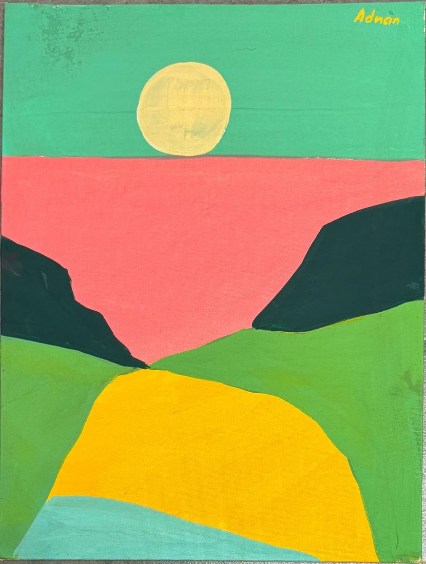Etel Adnan, Oil on canvas panel.: Etel Adnan (1925-2021) Title: Untitled (Abstract composition), Medium: Oil on canvas panel, Size: 16 h x 12 w in, Date: Undated. This lot is accompanied by a COA (Certificate of Attribution) and is no