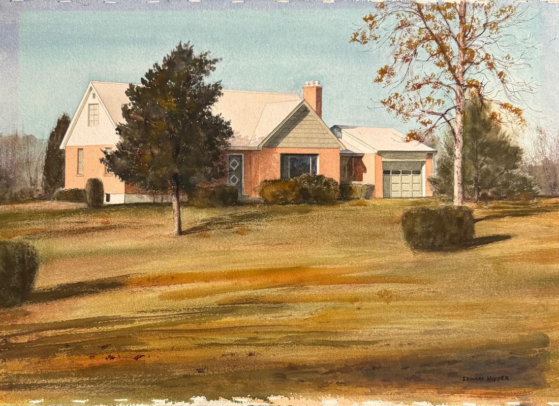 Edward Hopper, Watercolor on paper.: Edward Hopper (1882-1967) Title: Untitled (Landscape), Medium: Watercolor on paper, Size: 15" h x 20.75" w inches, Date: Undated. This lot is accompanied by a COA (Certificate of Attribution) and is n
