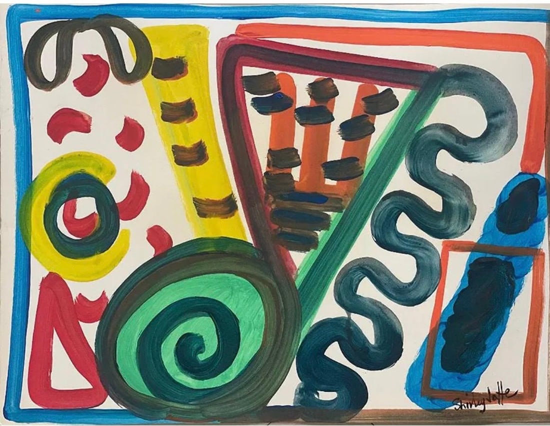 Shirley Jaffe, Gouache on paper.: Shirley Jaffe (1923-2016) Title: Untitled (Abstract composition), Medium: Gouache on paper, Size: 15" h x 20" w inches, Date: Undated. This lot is accompanied by a COA (Certificate of Attribution) and