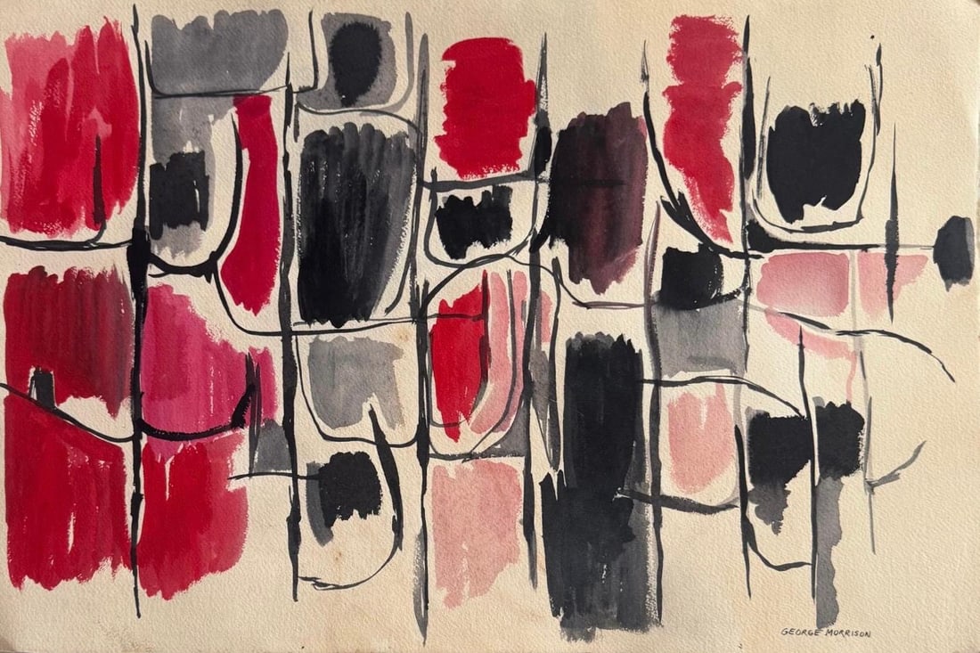 George Morrison, Watercolor on paper.: George Morrison (1919-2000) Title: Untitled (Abstract composition), Medium: Watercolor on paper, Size: 22" h x 15" w inches, Date: Undated. This lot is accompanied by a COA (Certificate of Attribution