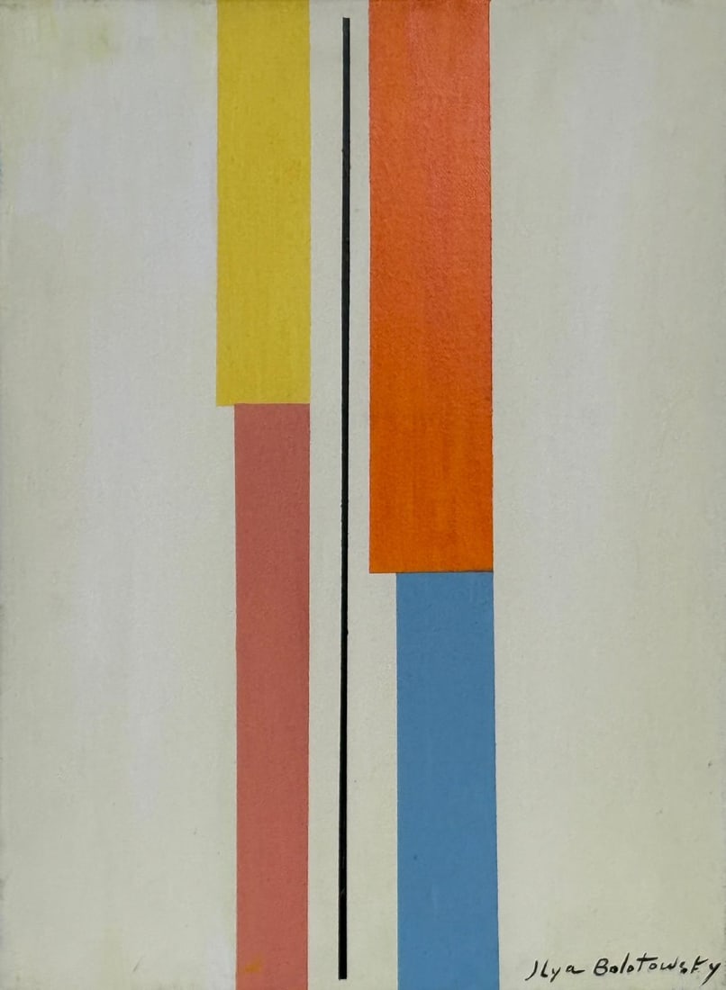 Ilya Bolotowsky, Oil on canvas.: Ilya Bolotowsky (American/Russian, 1907-1981) Title: Untitled (Abstract composition), Medium: Oil on canvas, Size: 16 h x 12 w in, Date: ca. 1979. This lot is accompanied by a COA (Certificate of Attr