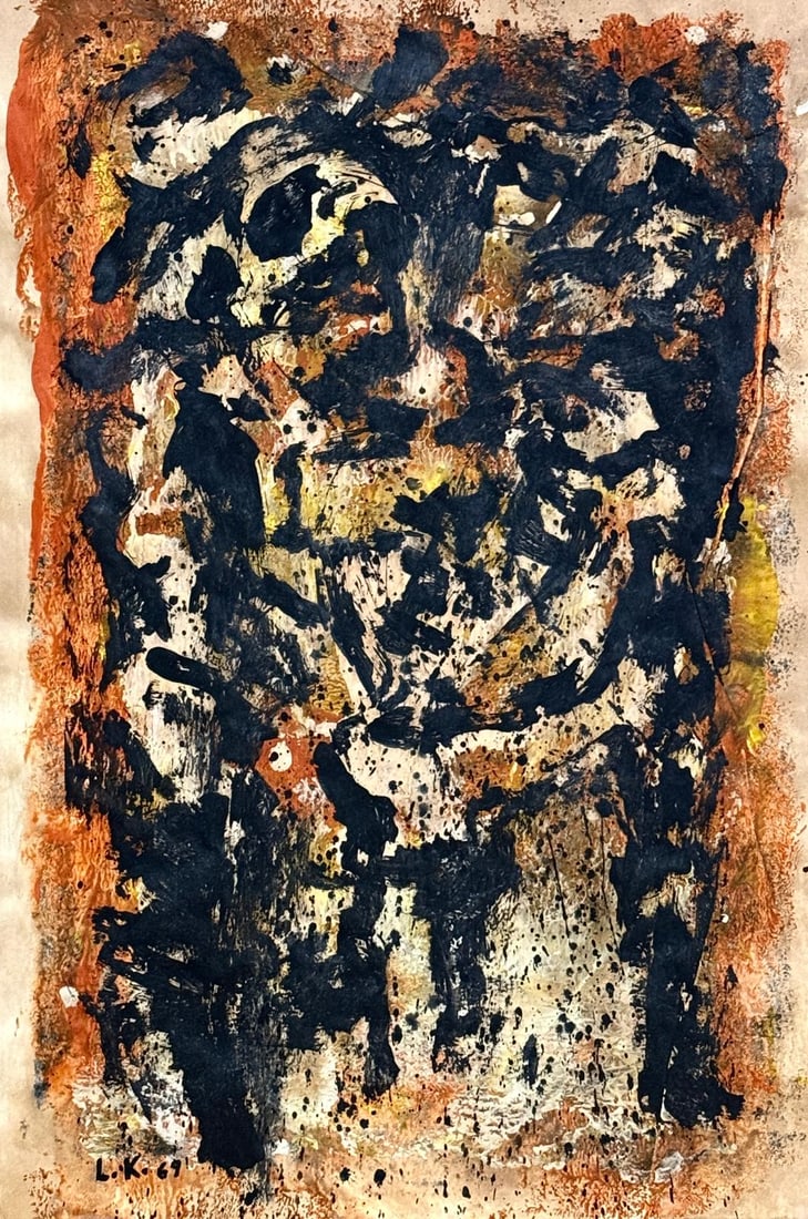 Lee Krasner, Tempera on paper.: Lee Krasner (American, 1908–1984) Title: Untitled (Abstract composition), Medium: Tempera on paper, Date: 1969, Size: 16 h x 12 w in. This lot is accompanied by a COA (Certificate of Attribution) an