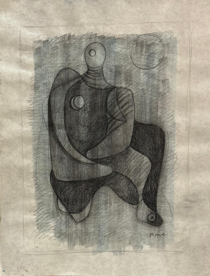Henry Moore, Watercolor and charcoal on paper.: Henry Moore (1898-1986) Title: Untitled (Sculpture sketch), Medium: Watercolor and charcoal on paper, Date: circa 1967, Size: 24 h x 16 w inches. This lot is accompanied by a COA (Certificate of Attri