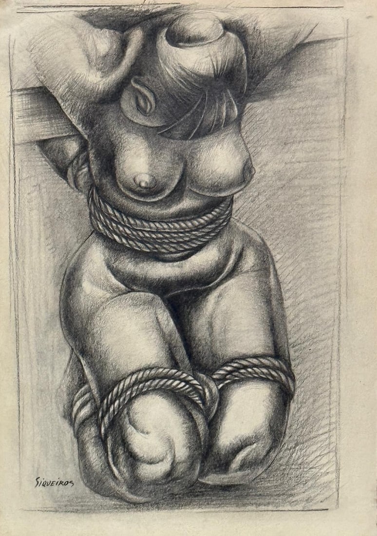 David Alfaro Siqueiros, Charcoal and graphite on paper.: David Alfaro Siqueiros (1896-1974) Title: Untitled, Medium: Charcoal and graphite on paper, Size: 12 h x 8.50 w inches, Date: circa 1931. This lot is accompanied by a COA (Certificate of Attribution) 