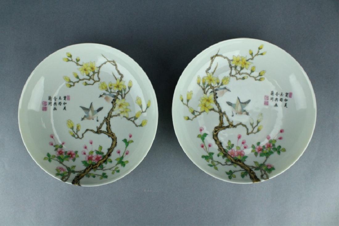 Pair Qing Famille Rose Bird&Floral Plate YongZheng (1 of 9)