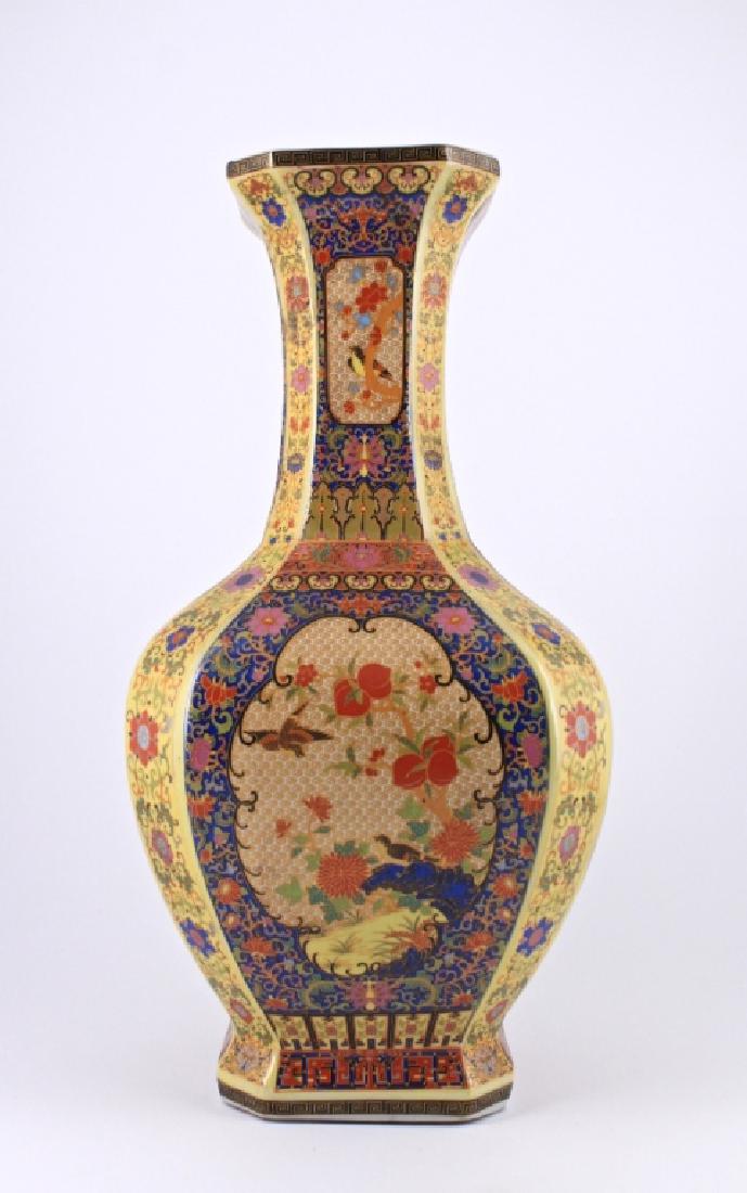 Large Qing Famille Rose Floral Vase Yong Zheng Mar: Large Qing Famille Rose Floral Vase Yong Zheng Mark 16 1/8 x 7 1/2 x 7 1/2"