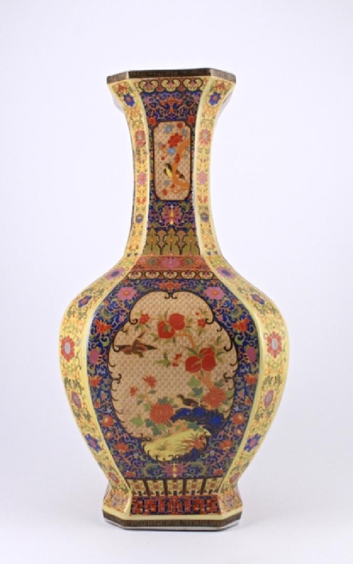 Large Qing Famille Rose Floral Vase Yong Zheng Mar: Large Qing Famille Rose Floral Vase Yong Zheng Mark 16 1/8 x 7 1/2 x 7 1/2"
