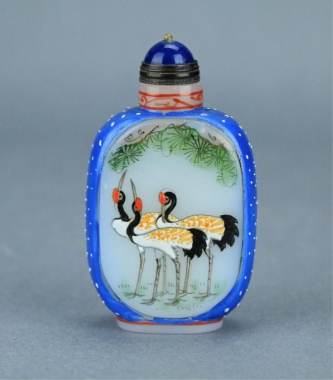 Qing Famille Rose Crane Snuff Bottle QianLong Mark (1 of 6)