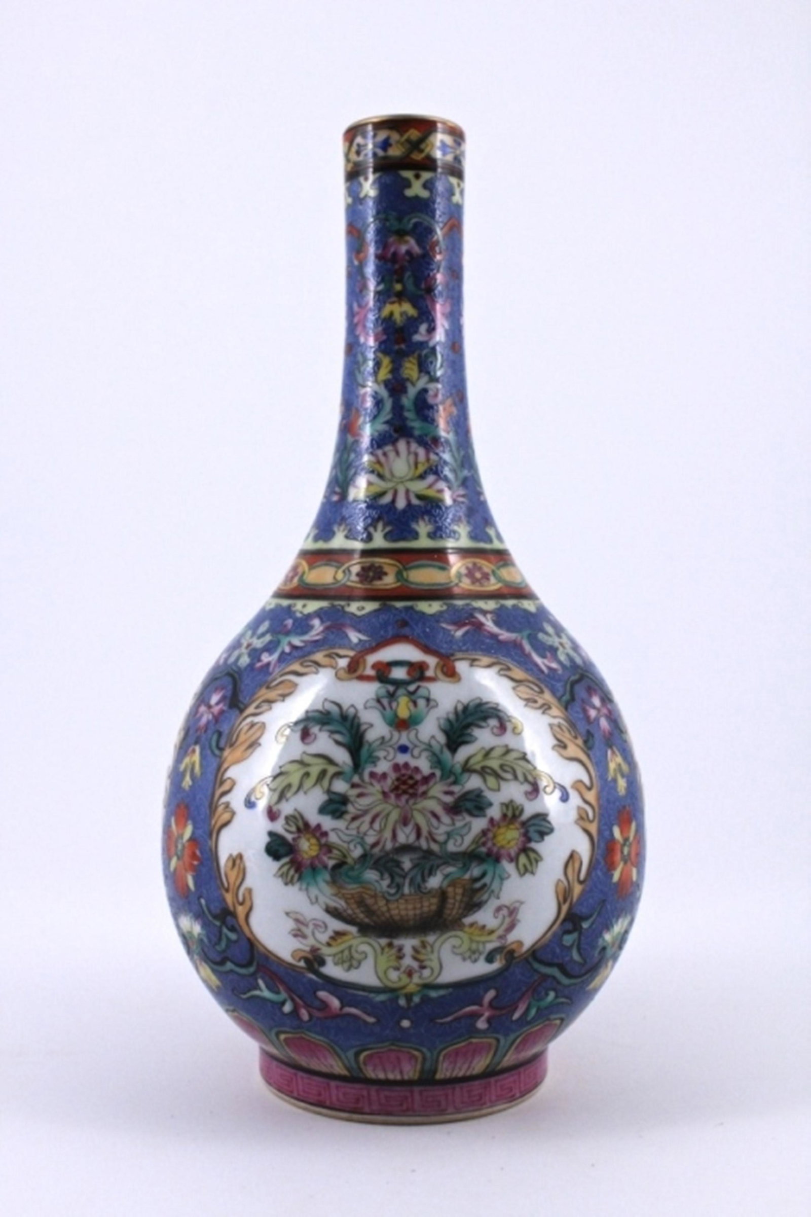 Qing Famille Rose Porcelain Vase: Qing Famille Rose Porcelain Vase 10 h x 4 1/2" Six Characters at Bottom