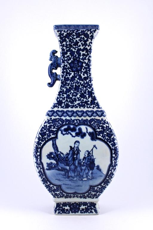 Qing Porcelain Blue&White Vase: Qing Porcelain Blue&White Vase One ear Handle missing 17" H x 7 1/2" W x 4 3/8"L
