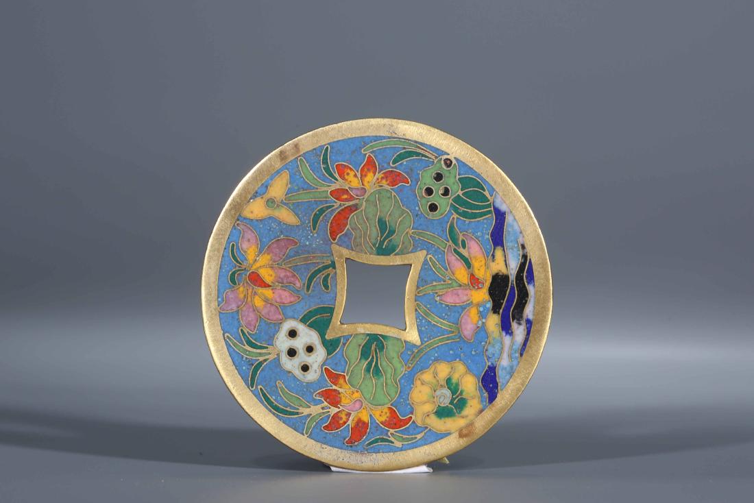 A Chinese CloisonnÃ© Coin: Diam. 2.5in