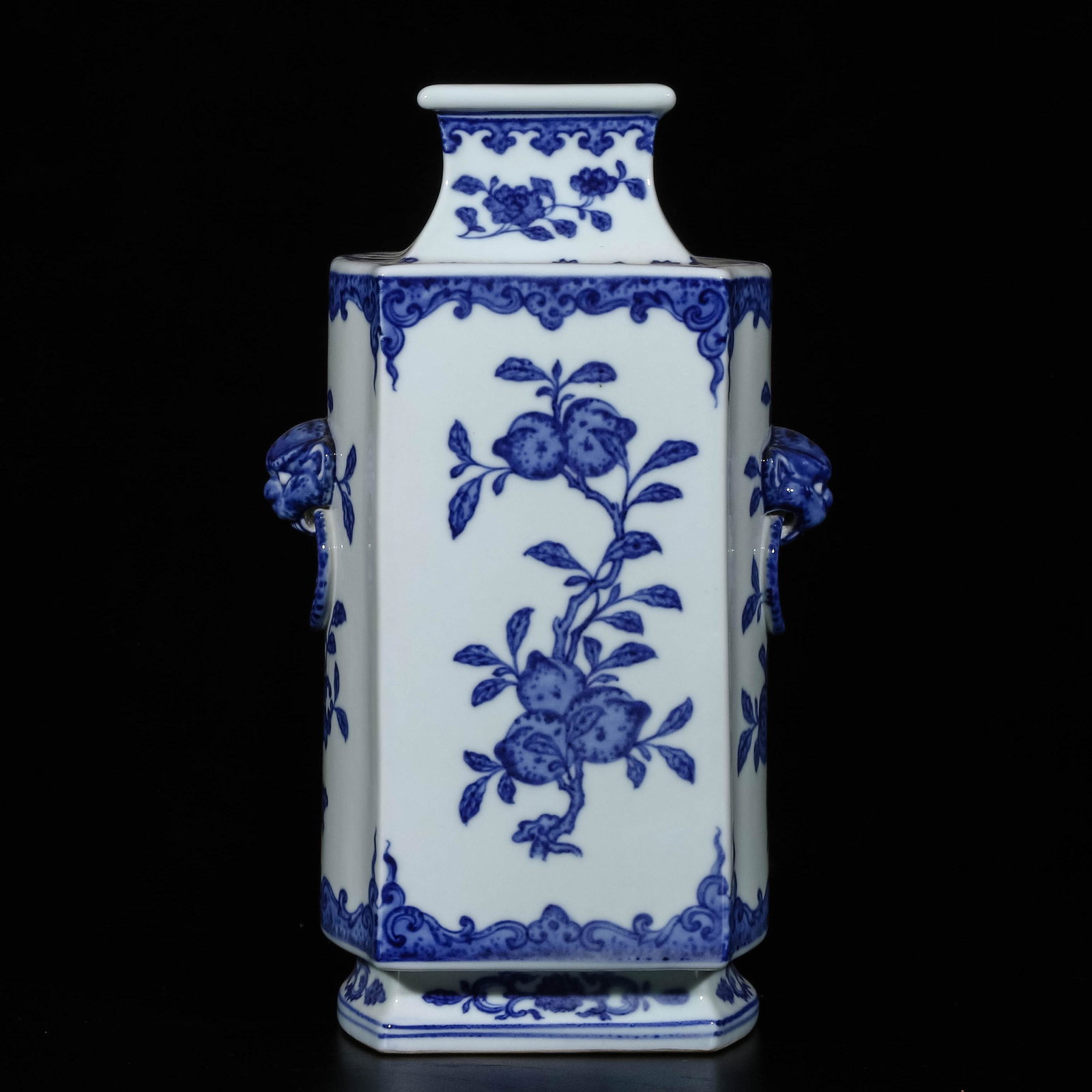 A Chinese Blue and White Porcelain Square Vase: Ht. 28.8cm