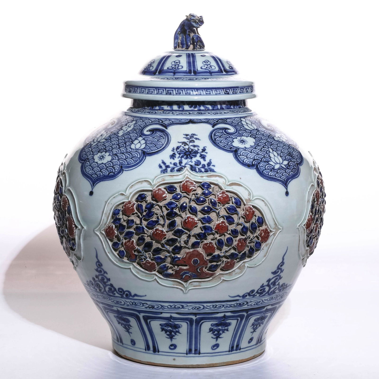 A Chinese Iron-Red Glazed Blue and White Porcelain Jar (1 of 11)