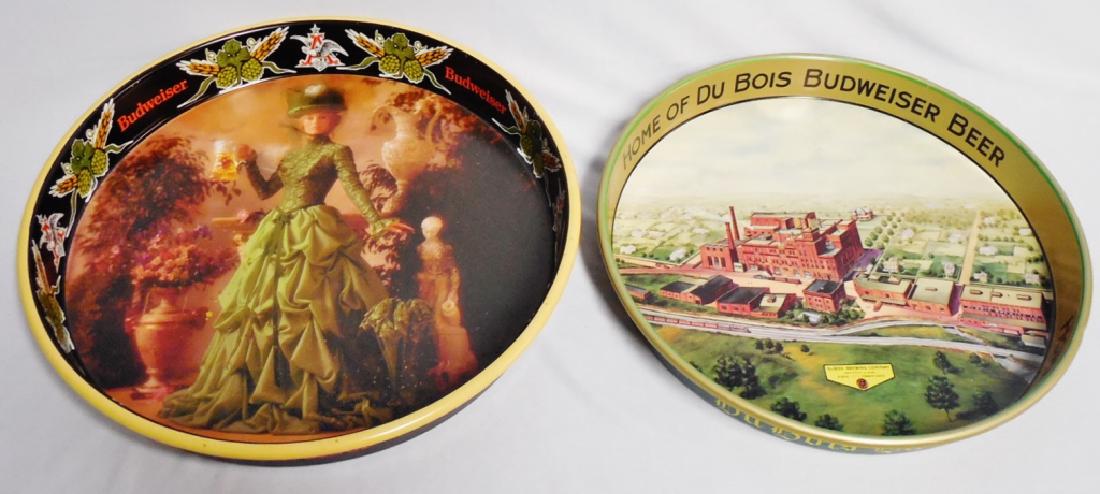 Lot of 2 Beer Trays: "Budweiser" has some scratches measures 13 1/8" L and "Home of DuBois Budweiser Beer" measures 12" L