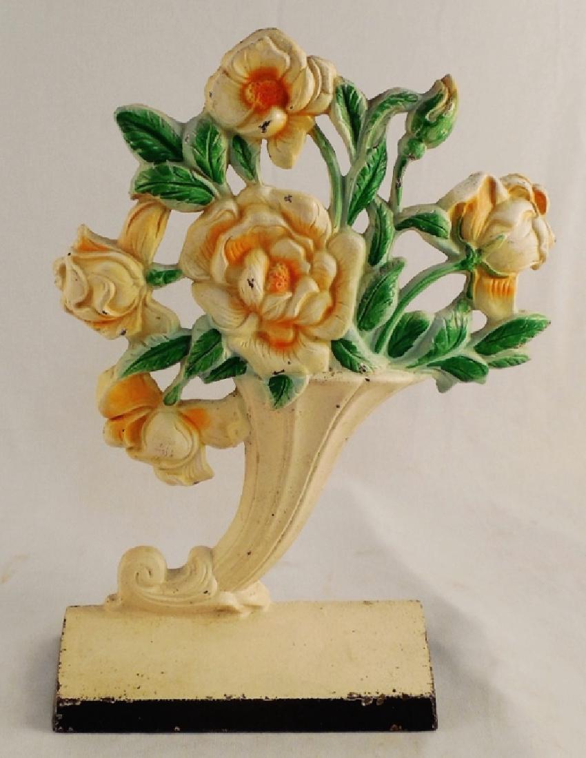 Cast Iron Doorstop Floral Marked 441: 10" H