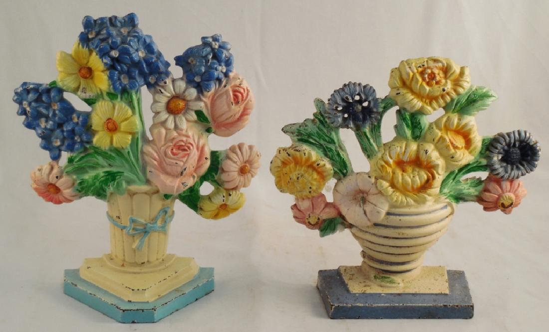 Lot of 2 Cast Iron Doorstops Floral Arrangements (1 of 2)