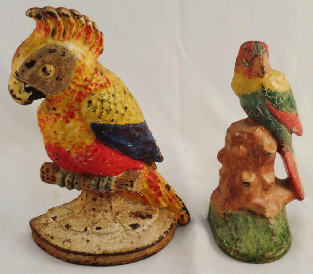 Lot of 2 Cast Iron Doorstops Parrots (1 of 2)