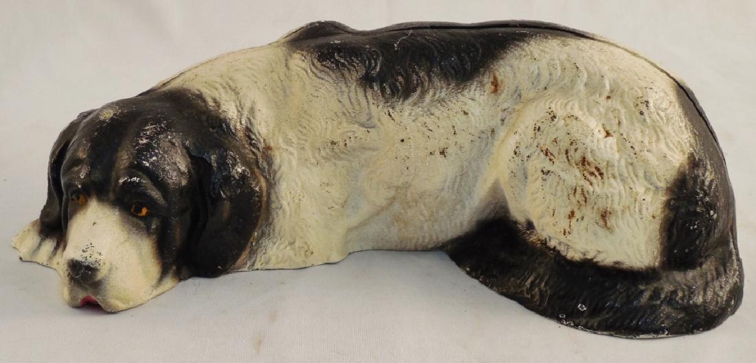 Cast Iron Dog Doorstop Bank Laying Dog 10 1/2" L: .