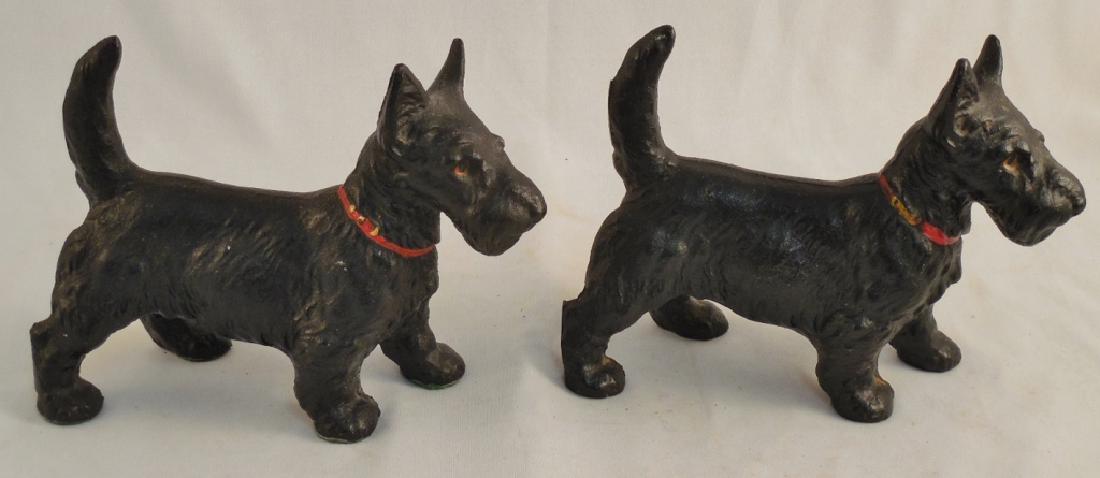 Lot of 2 Cast Iron Dog Doorstops Black Scotties: both 5 1/8" H
