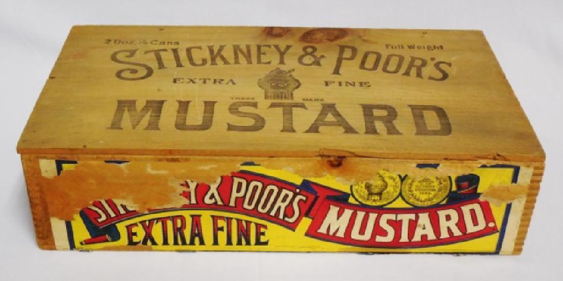 "Extra Fine Mustard" Wooden Box: "Stickney and Poor's" measures 16 1/4" L x 4 1/4" H x 8 3/4" D