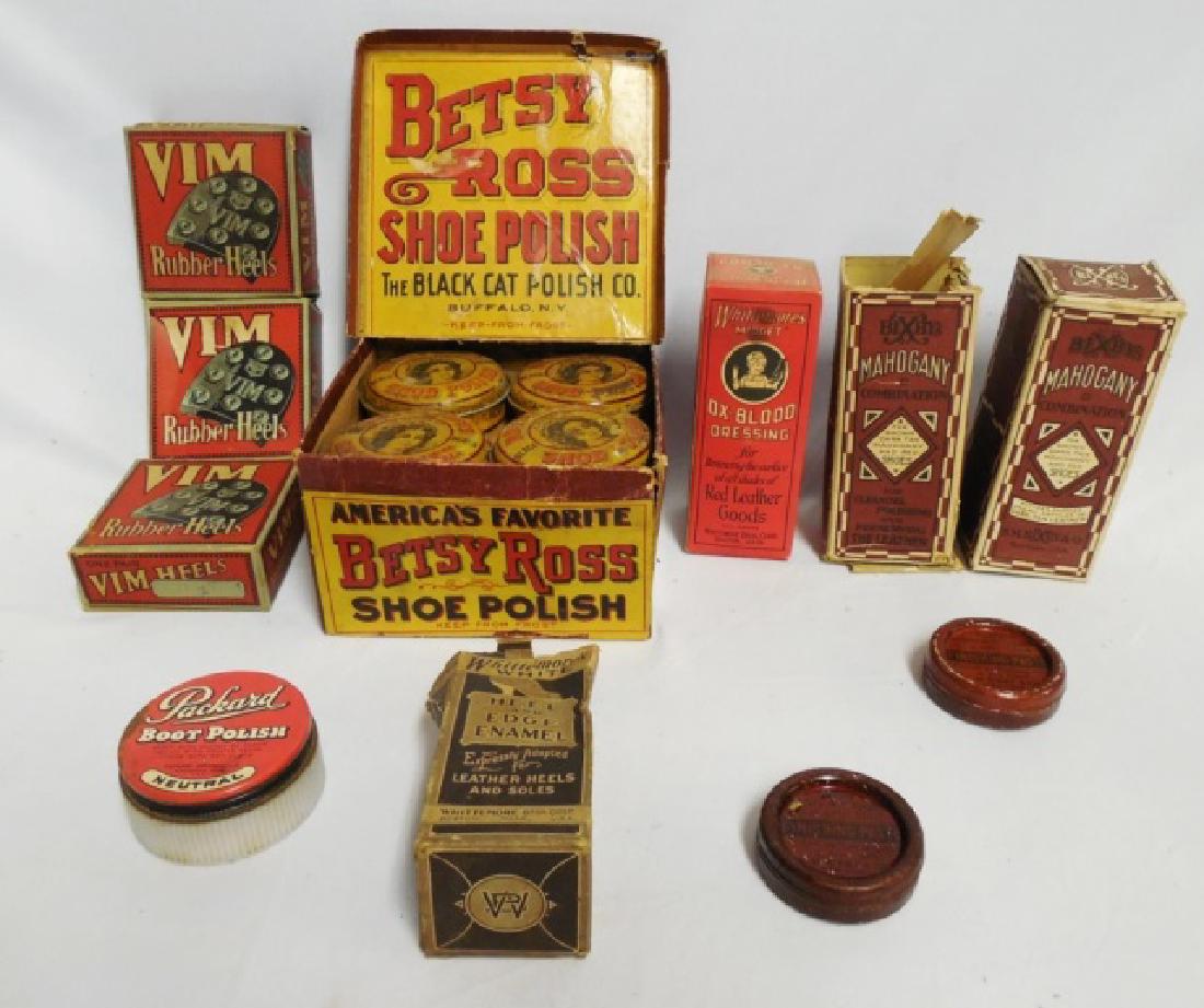 Lot of Shoe Related Items: heels, polish, dressing, cleaners, and pastes NOTE: SOME MAY CONTAIN ORIGINAL PRODUCT