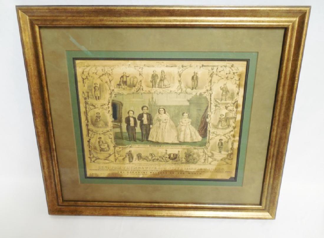 Framed "Currier and Ives" Picture: "Gen. Tom Thumbs Marriage at Grace Church NY Feb 10th 1863" measures 21 1/4" L x 18 3/8" H