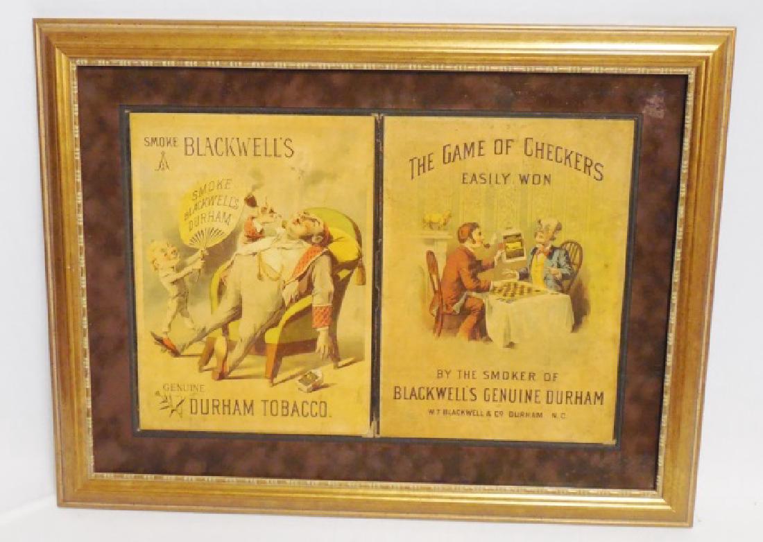 Double-Sided Framed Advertisement: "Genuine Durham Tobacco" measures 27" L x 20 1/2" W