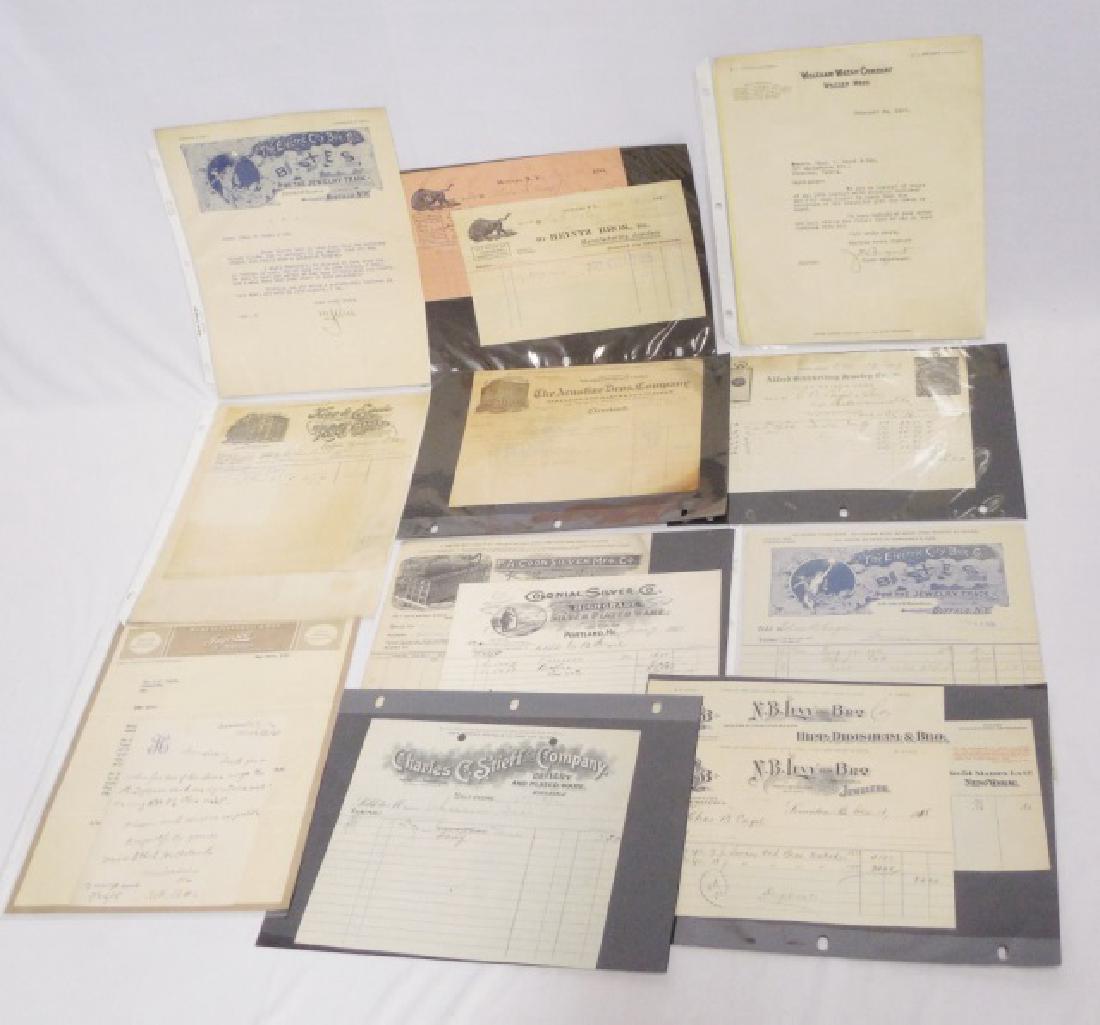 Lot of Approx. 15 Pieces of Assorted Ephemera: mostly jewelry, silver, and watch related correspondence, letterheads, advertisements, sales receipts, and others