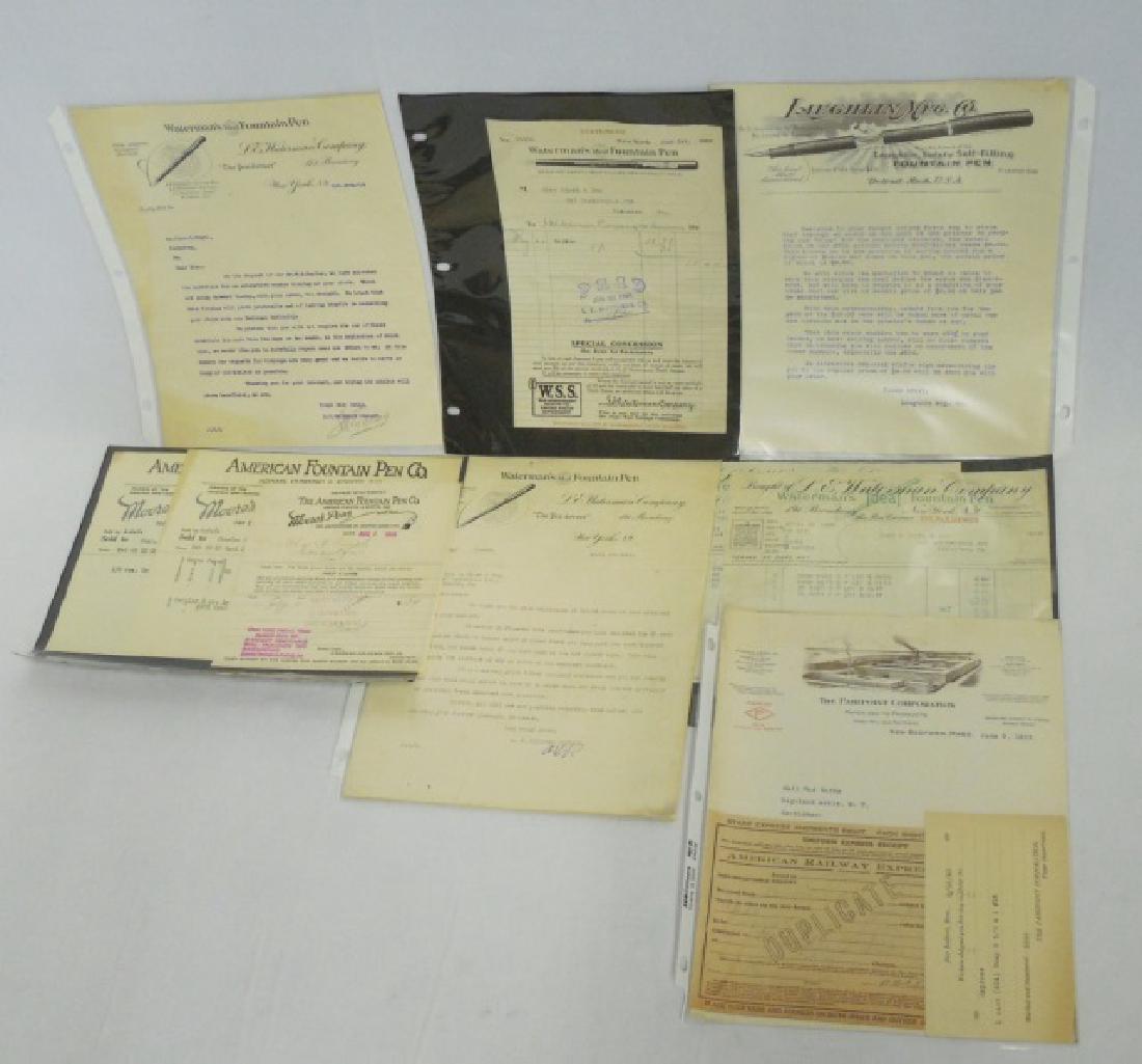 Lot of Approx. 10 Pieces of Assorted Ephemera: mostly fountain pen related correspondence, letterheads, advertisements, sales receipts, and others