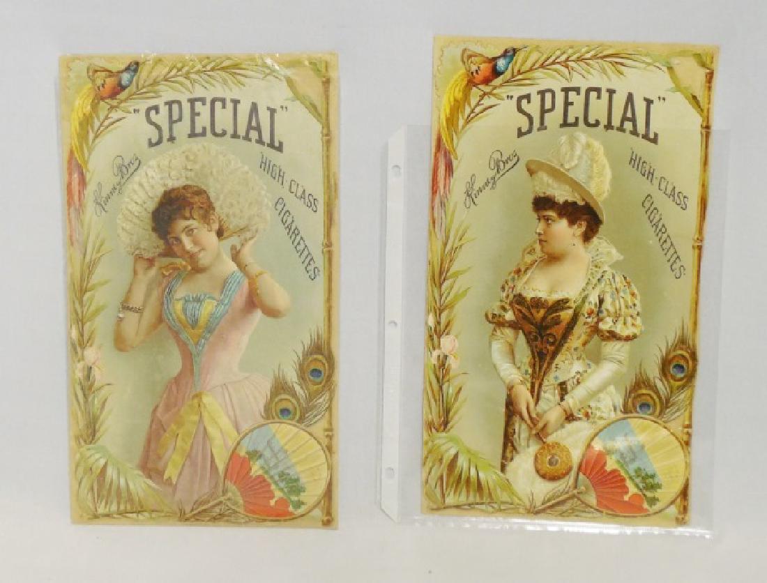 Lot of 2 Die Cut Cardboard Advertisements: "Special High-Class Cigarettes" NOTE: BOTH ARE GLUED ON TO CARDBOARD
