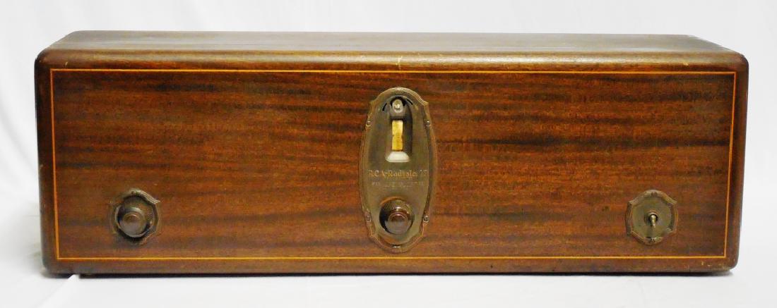 RCA Radiola Model AR 936: with RCA Loudspeaker Model 100-A, radio measures 27 1/4" L x 9" H x 7 1/2" W and speaker measures 11" H and NOTE: IS DAMAGED. VERY HEAVY.