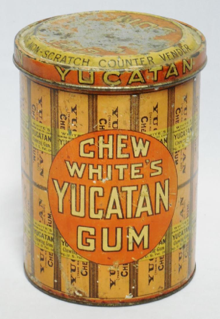 White's Yucatan Gum Counter-Top Tin: measures 6 3/4" NOTE: HEAVY PAINT LOSS
