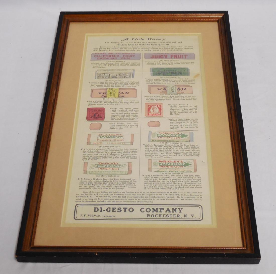 "A Little History" Framed Gum Advertisement: measures 21 1/2" H x 13 1/2" W NOTE: THE AD IS MISSING A SMALL PIECE NEAR THE TOP