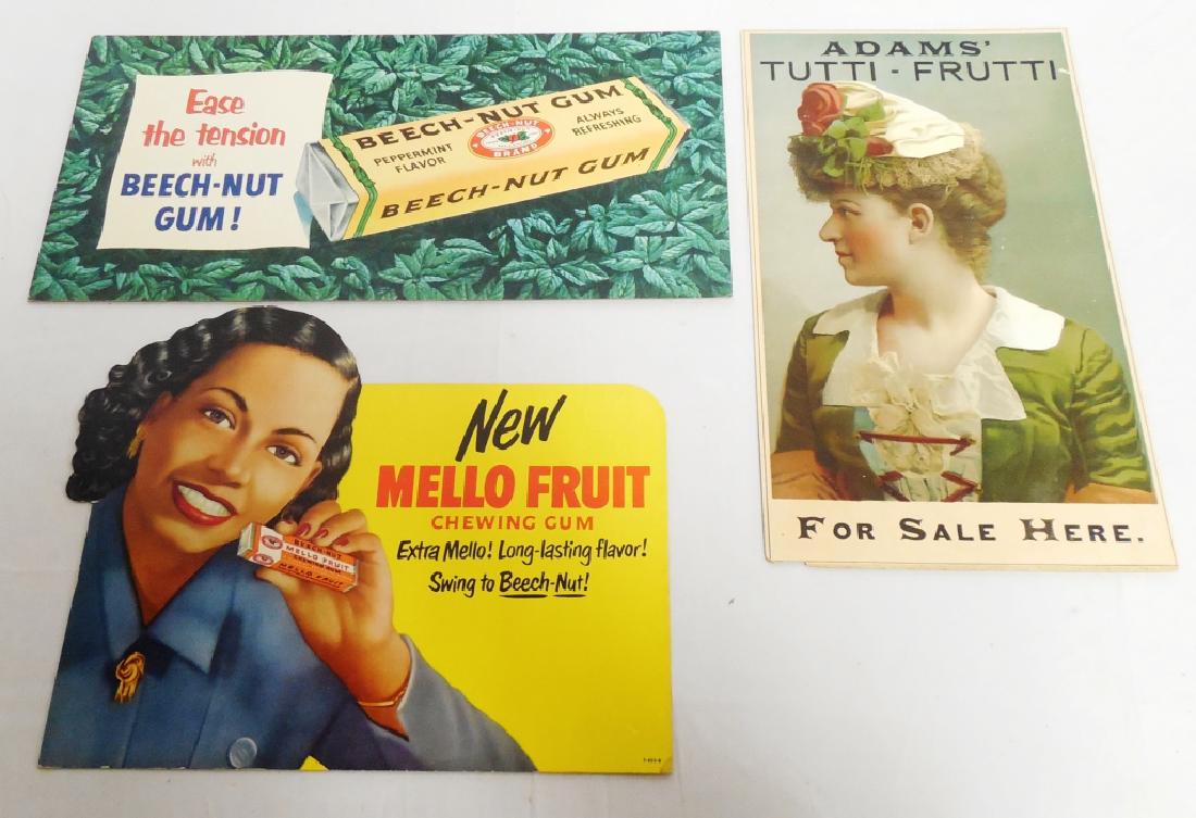 Lot of 3 Cardbord Gum Advertisements: Beech-Nut gum measures 16" L x 7 3/4" W