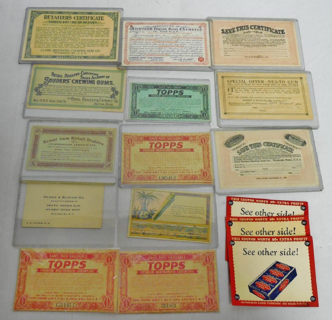 Lot of 16 Pieces of Gum Ephemera: including assorted certificates and coupons