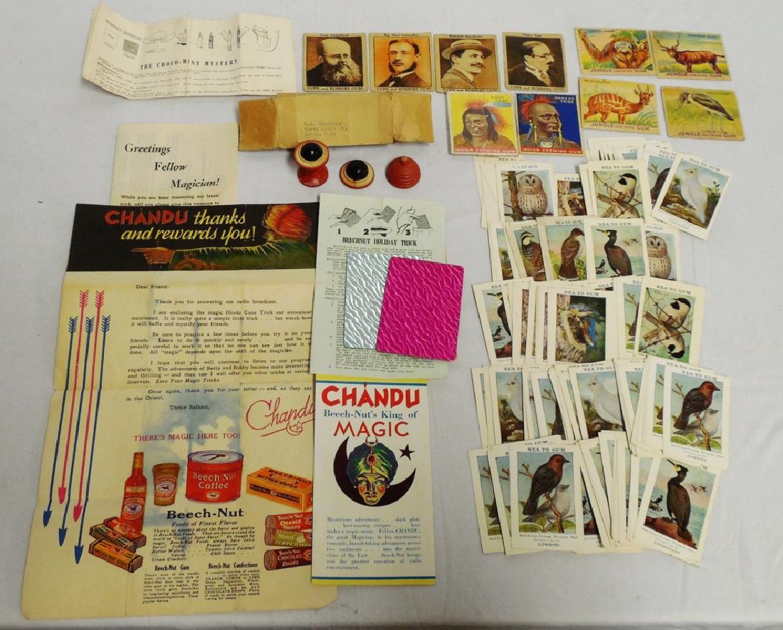 Lot of 25+ Gum Pack Cards: and Beech-Nut's King of Magic Chandu emphemera including 2 magic tricks!